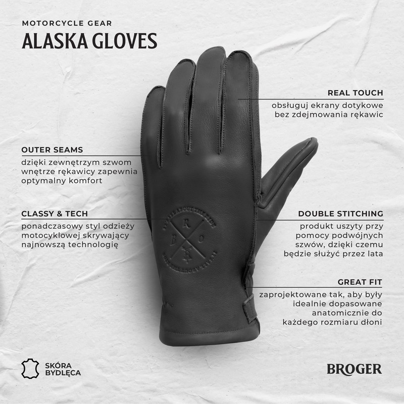 Rękawice skórzane Broger Alaska vintage sand