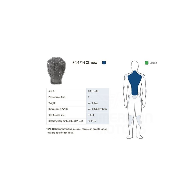 OCHRANIACZ PLECÓW SAS-TEC LEVEL 2 BLACK XL (1 SZT.) 385/270/20MM