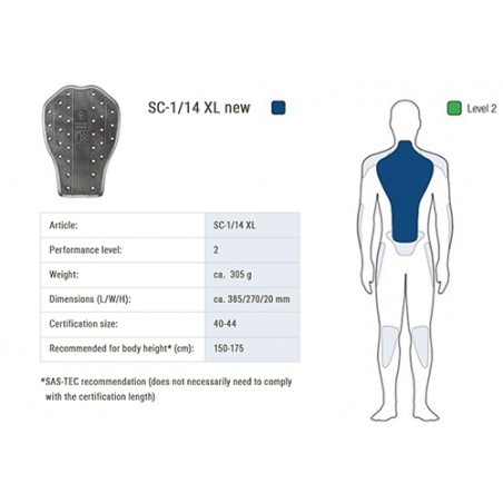 OCHRANIACZ PLECÓW SAS-TEC LEVEL 2 BLACK XL (1 SZT.) 385/270/20MM