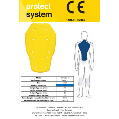 OCHRANIACZ PLECÓW PRO-TEC SW-253-A YELLOW S (380MM)