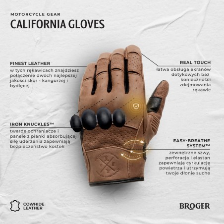 Rękawice skórzane Broger California black